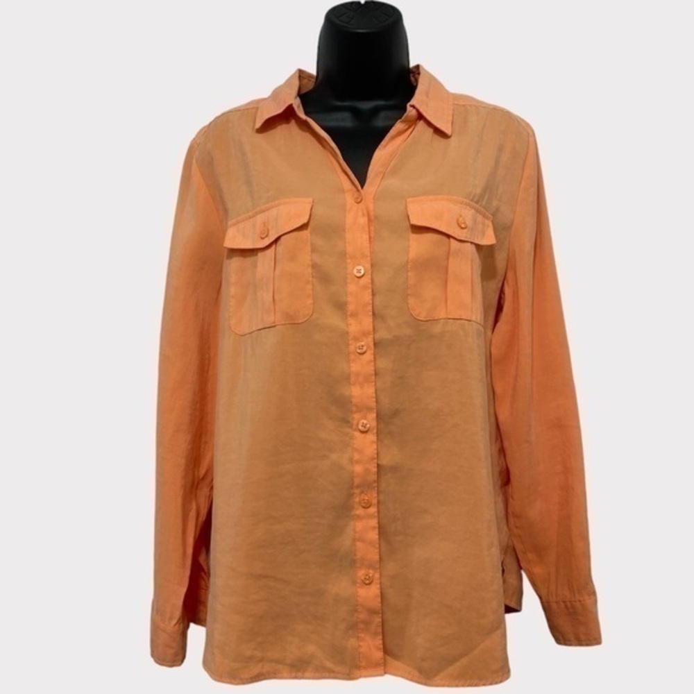 Chico’s Orange Roll Tab Sleeve Button Down Shirt Size Medium Style# 570254887